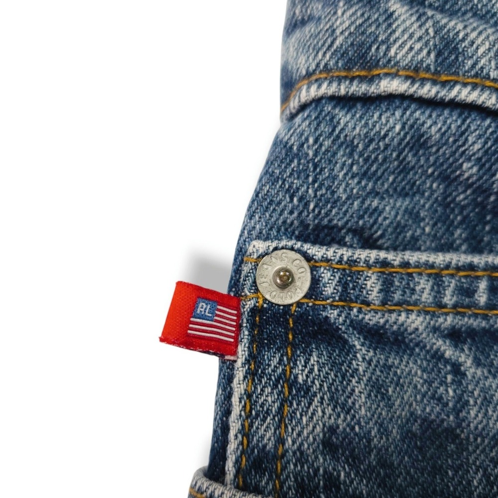 Polo Jeans Ralph Lauren Denim Knee Skirt Front Split Flag Tab Medium Wash 10 - Picture 4 of 8